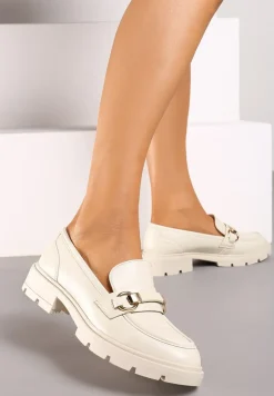 Beżowe Casualowe Mokasyny na Płaskiej Podeszwie ze Sprzączkami Herdefia