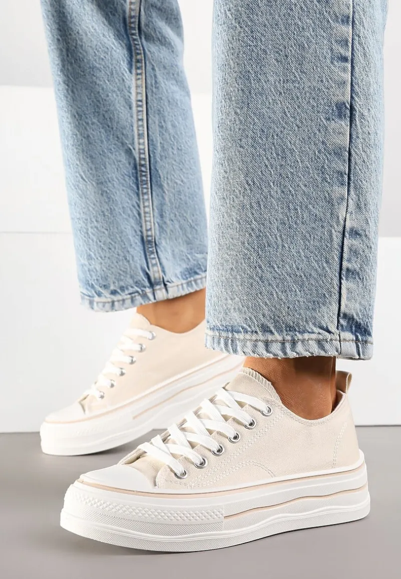 Beżowe Casualowe Trampki na Niskiej Platformie Natirinne