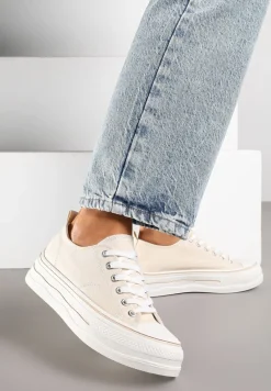 Beżowe Casualowe Trampki na Niskiej Platformie Natirinne