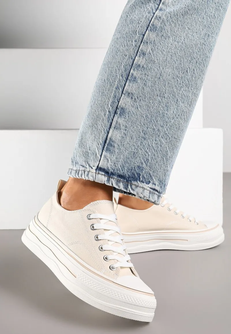 Beżowe Casualowe Trampki na Niskiej Platformie Natirinne
