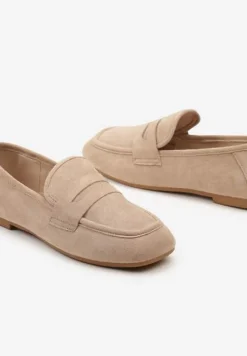 Beżowe Casualowe Wsuwane Mokasyny na Płaskiej Podeszwie z Ozdobnym Elementem na Przodzie Janesstia