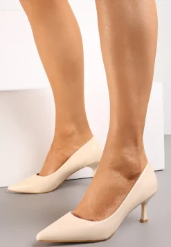 Beżowe Czółenka na Niskiej Szpilce ze Szpiczastym Noskiem Unit