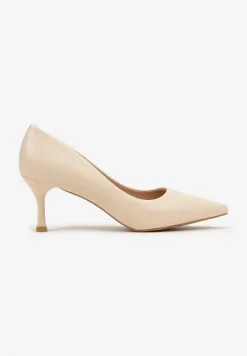 Beżowe Czółenka na Niskiej Szpilce ze Szpiczastym Noskiem Unit