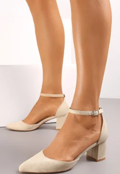 Beżowe Czółenka na Obcasie z Imitacji Zamszu z Noskiem w Szpic Vertica