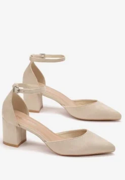 Beżowe Czółenka na Obcasie z Imitacji Zamszu z Noskiem w Szpic Vertica
