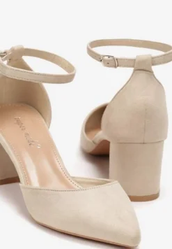 Beżowe Czółenka na Obcasie z Imitacji Zamszu z Noskiem w Szpic Vertica