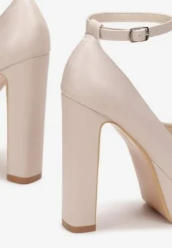 Beżowe Czółenka na Platformie i Słupku z Paskiem Delesa