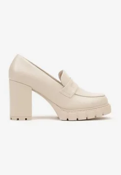 Beżowe Czółenka na Słupkowym Obcasie Rivasola