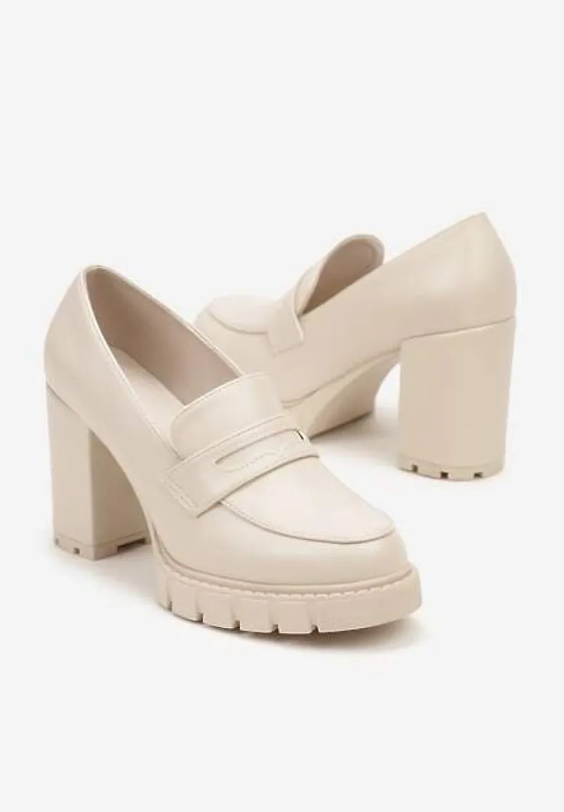 Beżowe Czółenka na Słupkowym Obcasie Rivasola