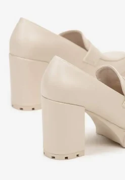 Beżowe Czółenka na Słupkowym Obcasie Rivasola