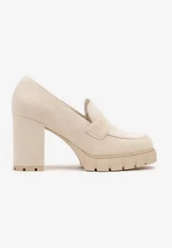 Beżowe Czółenka na Słupkowym Obcasie Relialia