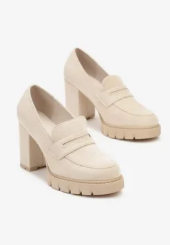 Beżowe Czółenka na Słupkowym Obcasie Relialia