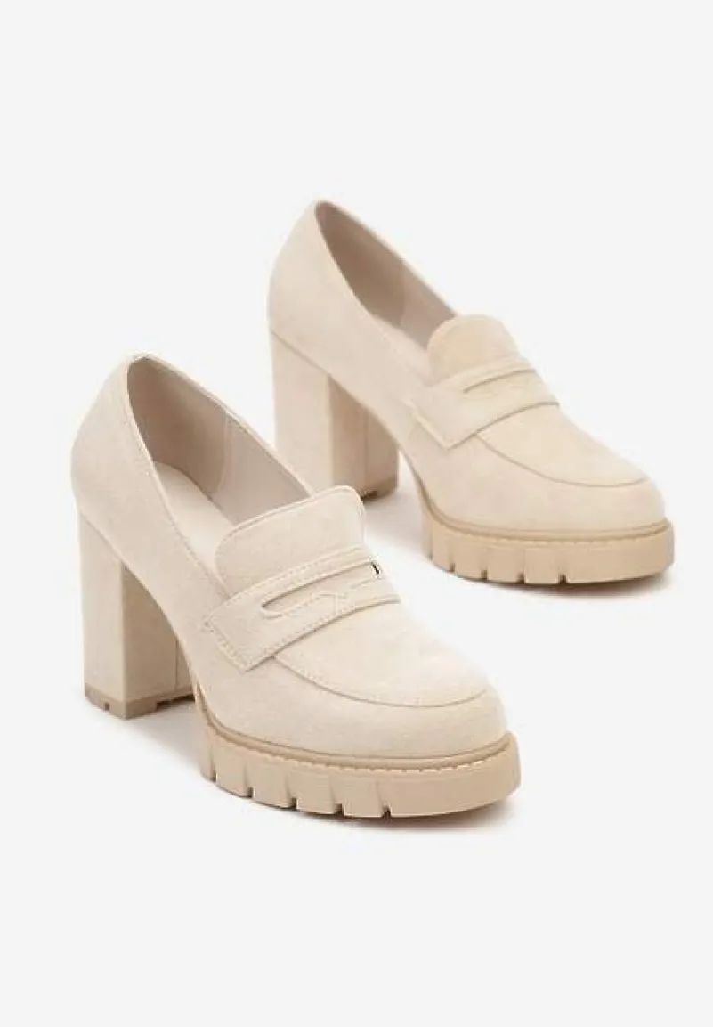 Beżowe Czółenka na Słupkowym Obcasie Relialia