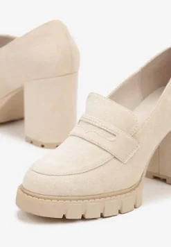 Beżowe Czółenka na Słupkowym Obcasie Relialia