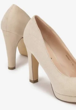 Beżowe Czółenka na Słupkowym Obcasie z Okrągłym Noskiem Enzla
