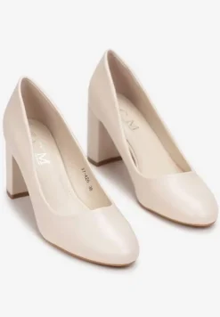 Beżowe Czółenka na Słupku Heloise