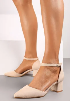 Beżowe Czółenka na Słupku Lasnire