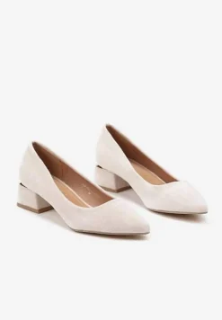 Beżowe Czółenka na Słupku z Wkładką ze Skóry Naturalnej i Szpiczastym Noskiem Tialani