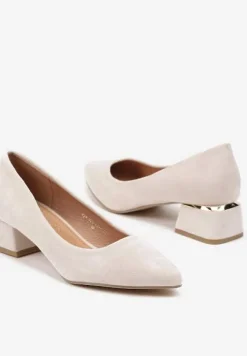 Beżowe Czółenka na Słupku z Wkładką ze Skóry Naturalnej i Szpiczastym Noskiem Tialani