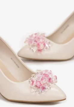 Beżowe Czółenka na Słupku z Wkładką ze Skóry Naturalnej Reyusa