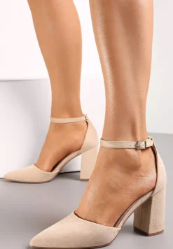 Beżowe Czółenka na Słupku ze Szpiczastym Noskiem Kaylynn