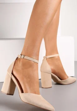 Beżowe Czółenka na Słupku ze Szpiczastym Noskiem Kaylynn