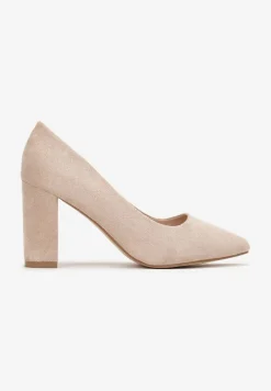 Beżowe Czółenka na Słupku ze Szpiczastym Noskiem Henrica