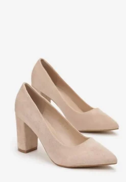 Beżowe Czółenka na Słupku ze Szpiczastym Noskiem Henrica