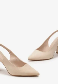 Beżowe Czółenka na Słupku ze Szpiczastym Noskiem Peloria