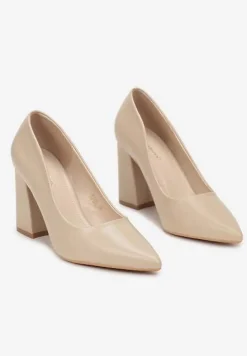 Beżowe Czółenka na Słupku ze Szpiczastym Noskiem Avemene