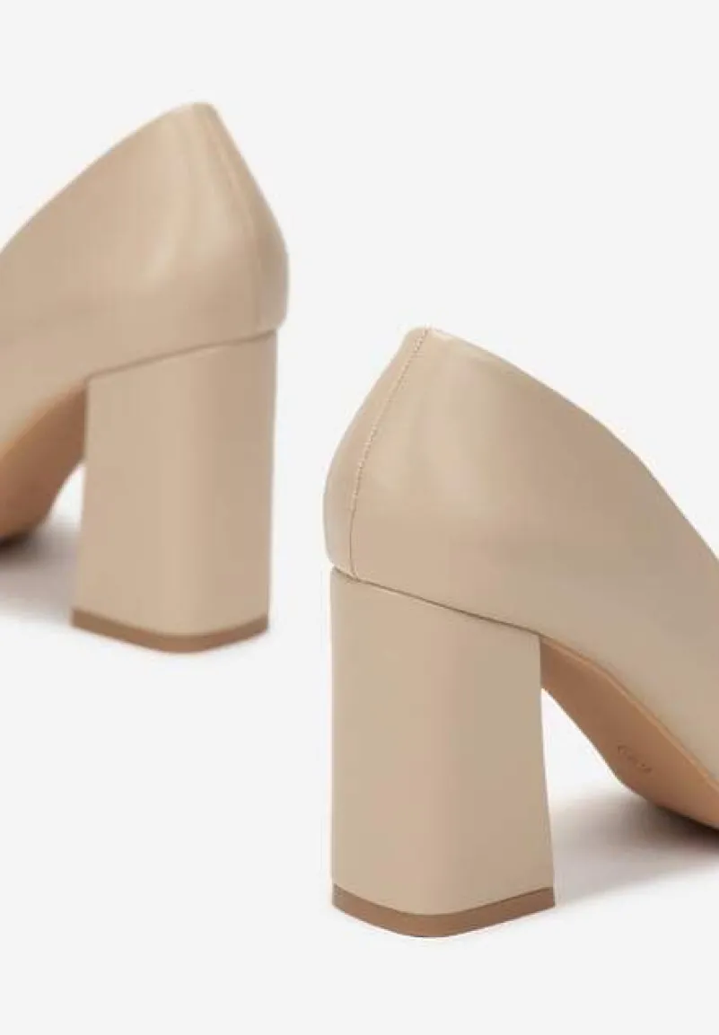 Beżowe Czółenka na Słupku ze Szpiczastym Noskiem Avemene