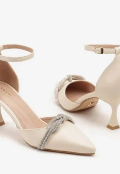 Beżowe Czółenka na Szpilce Vices z Cyrkoniową Kokardą Atennia