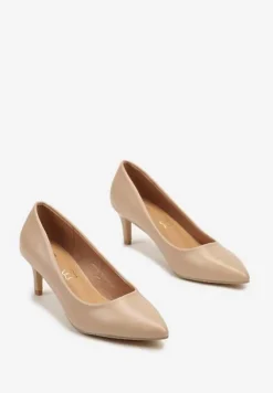 Beżowe Czółenka na Szpilce w Klasycznym Stylu ze Skórzaną Wkładką Meloriel