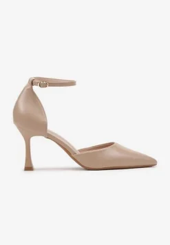 Beżowe Czółenka na Szpilce z Paskiem Wokół Kostki Eleantia