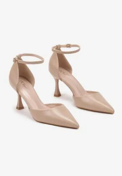 Beżowe Czółenka na Szpilce z Paskiem Wokół Kostki Eleantia