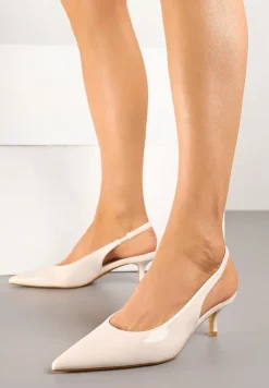 Beżowe Czółenka Slingback Vices z Lakierowanym Połyskiem na Kaczuszce Sonwena