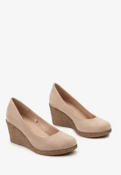 Beżowe Czółenka Vices na Koturnie z Błyszczącej Plecionki ze Skórzaną Wkładką Utruste