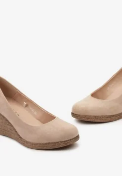 Beżowe Czółenka Vices na Koturnie z Błyszczącej Plecionki ze Skórzaną Wkładką Utruste