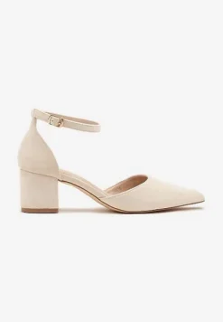 Beżowe Czółenka Vices na Słupku z Wkładką ze Skóry Naturalnej Seathra