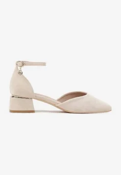 Beżowe Czółenka Vices na Słupku z Wkładką ze Skóry Naturalnej i Paskiem Wokół Kostki Zolori