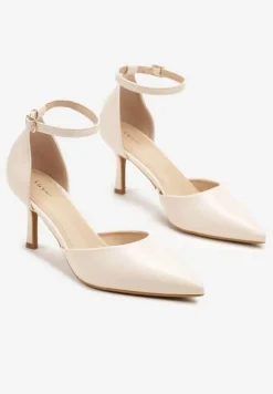 Beżowe Czółenka Vices na Szpilkowym Obcasie z Noskiem w Szpic i Sprzączką Ulandorea