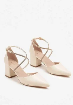 Beżowe Czółenka Vices z Wkładką ze Skóry Naturalnej Ozdobione Cyrkoniami Sintelittia