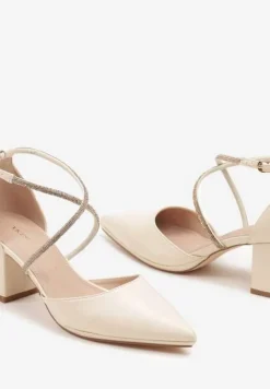 Beżowe Czółenka Vices z Wkładką ze Skóry Naturalnej Ozdobione Cyrkoniami Sintelittia