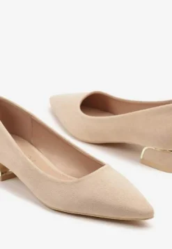 Beżowe Czółenka Vices z Wkładką ze Skóry Naturalnej i Metaliczną Aplikacją Edilania