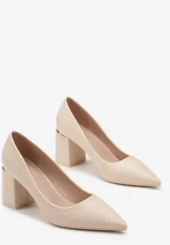 Beżowe Czółenka z Ekoskóry na Geometrycznym Słupku Nerolia