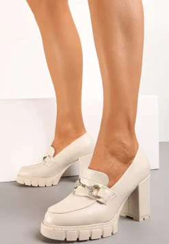 Beżowe Czółenka z Klamrą na Słupku i Platformie z Bieżnikiem Ceridmas