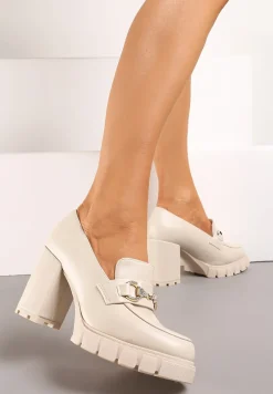 Beżowe Czółenka z Klamrą na Słupku i Platformie z Bieżnikiem Ceridmas