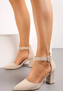 Beżowe Czółenka Zapinane wokół Kostki z Ekozamszu na Słupku Xarfa