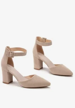 Beżowe Czółenka Zapinane wokół Kostki z Ekozamszu na Słupku Xarfa