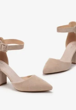 Beżowe Czółenka Zapinane wokół Kostki z Ekozamszu na Słupku Xarfa